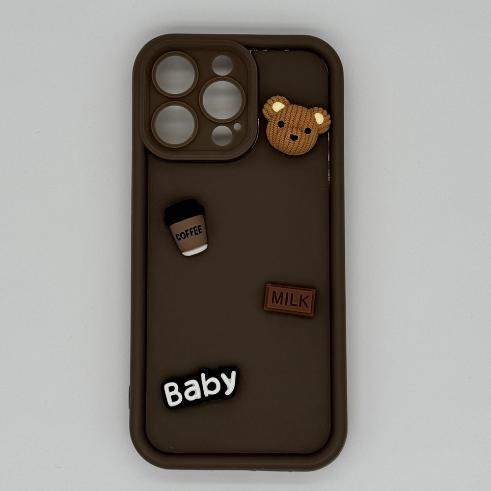 iPhone 15 Pro Max 3D Bear Kawaii Brown Phone Case With Cute Charms